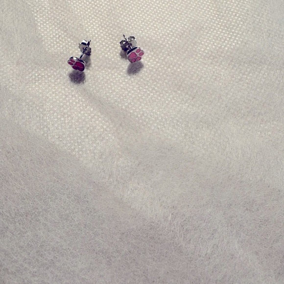 CreaMint Paw Print Stud Earrings.  Pink - Picture 2 of 3